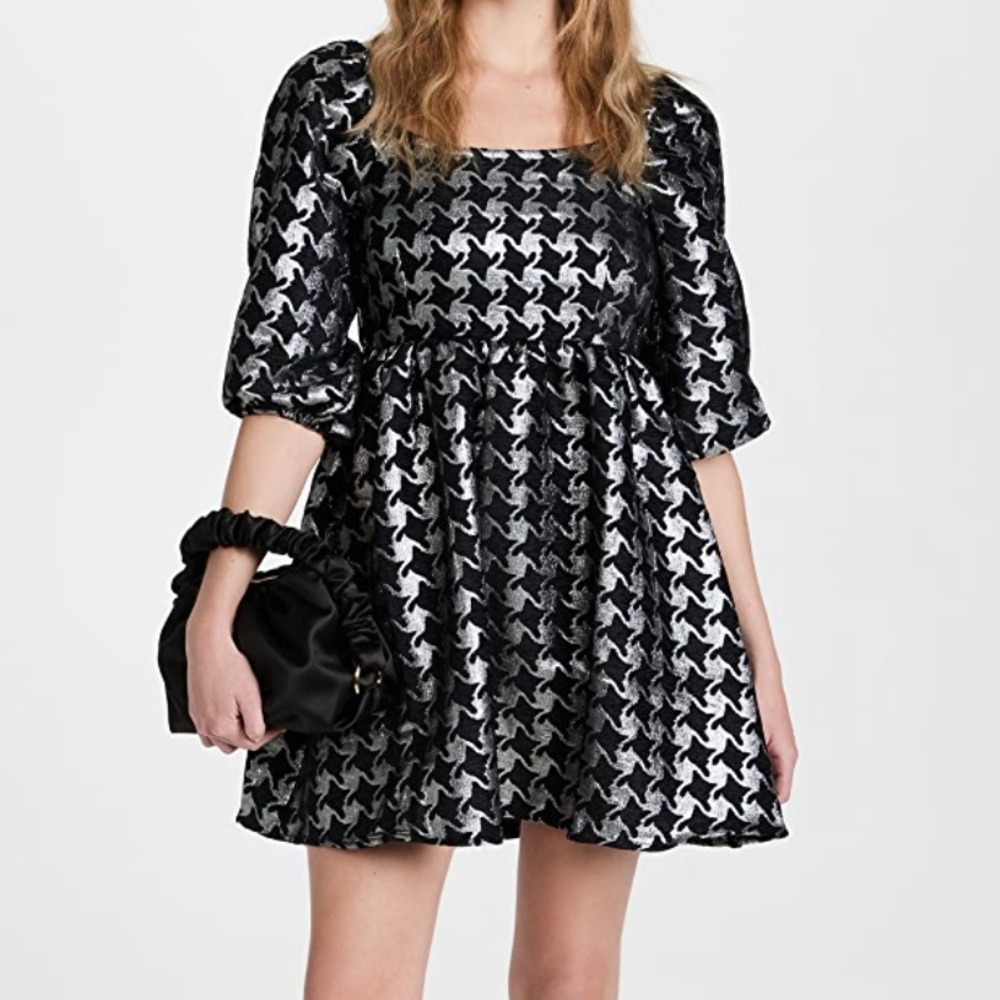 Moon River Black Grey Houndstooth Dress